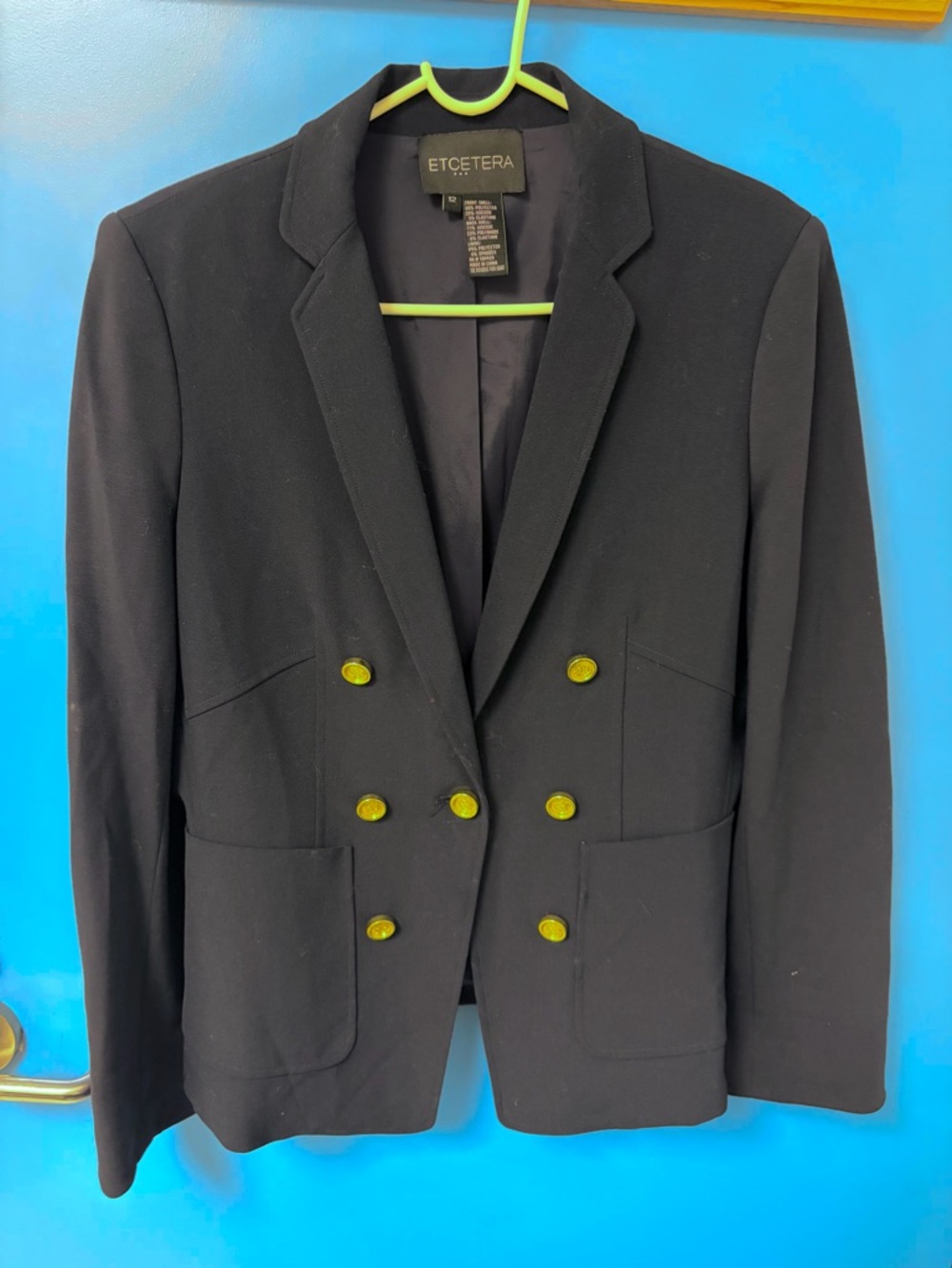 ETCETERA Double-Breasted Dark Navy Blazer with Gold Buttons Size 12